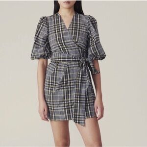 Ganni plaid wrap dress XS Sz 34